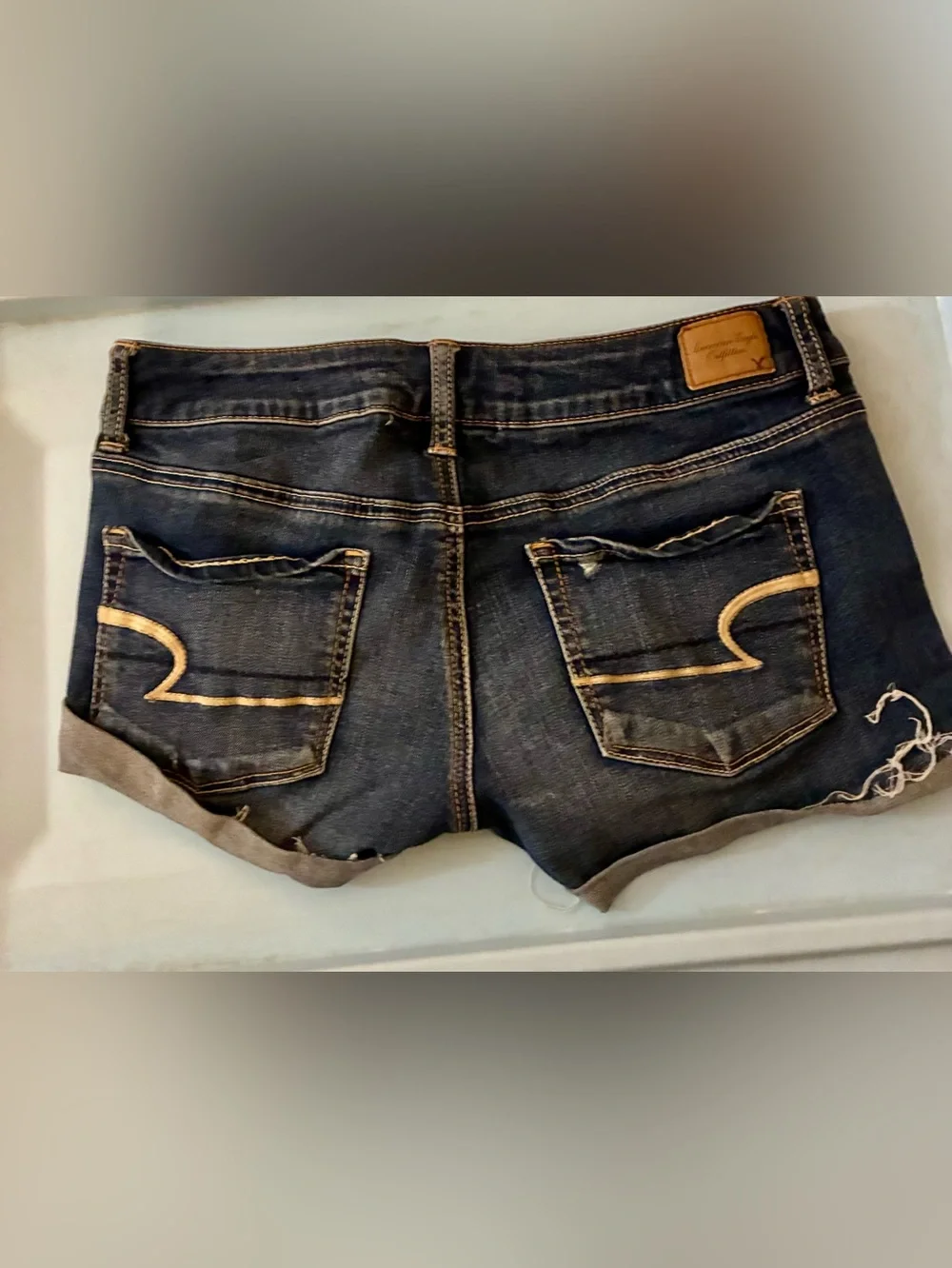 American Eagle Outfitters Dark Blue Distressed Cuffed Denim Shorts🌸
